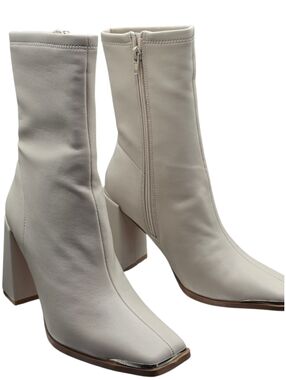 Chinese Laundry Cream Square Toe Stretch Block Heel Ankle Boots Size 7 NIB